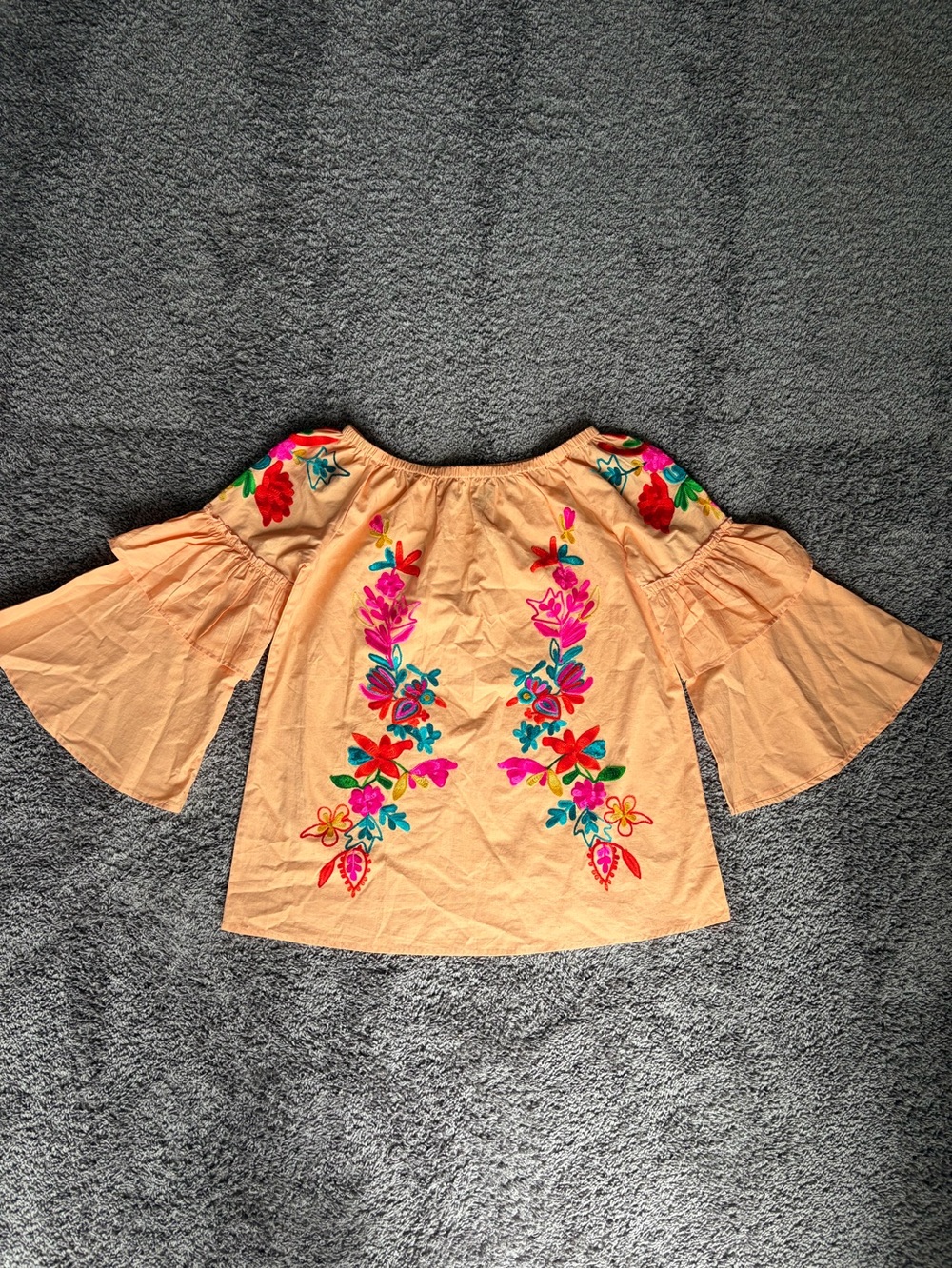 Anthony Original Peach Embroidered Off-Shoulder Bell Sleeve Top
